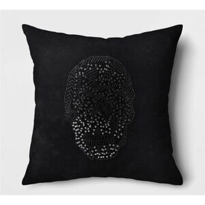 Threshold Halloween Throw Pillow Black Velvet Beaded Skull Square
